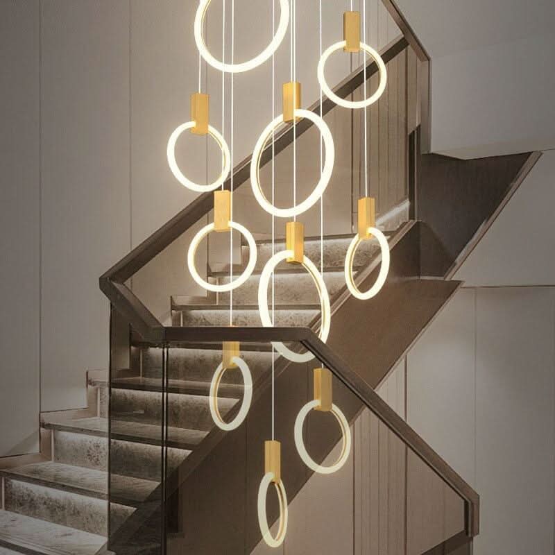 Modern LED Chandelier Ceiling Living Room Acrylic Ring Stairs Deco Hanging Lights Dining LED Pendant Lamps | Designix - 0 - https://designix.fr/
