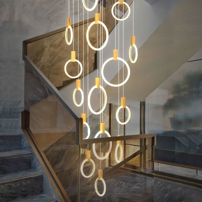 Modern LED Chandelier Ceiling Living Room Acrylic Ring Stairs Deco Hanging Lights Dining LED Pendant Lamps | Designix - 0 - https://designix.fr/