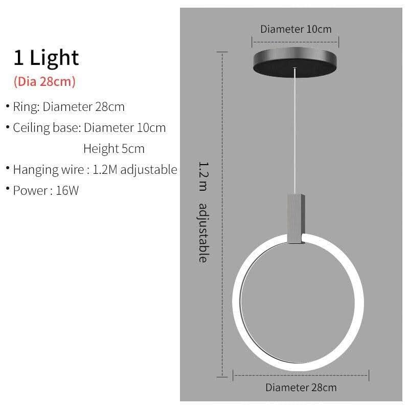Modern LED Chandelier Ceiling Living Room Acrylic Ring Stairs Deco Hanging Lights Dining LED Pendant Lamps | Designix - 0 1 light-28cm-Black China Warm light - https://designix.fr/