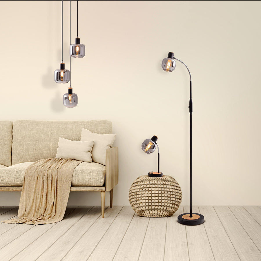 Lampadaire Fumoso noir, verre