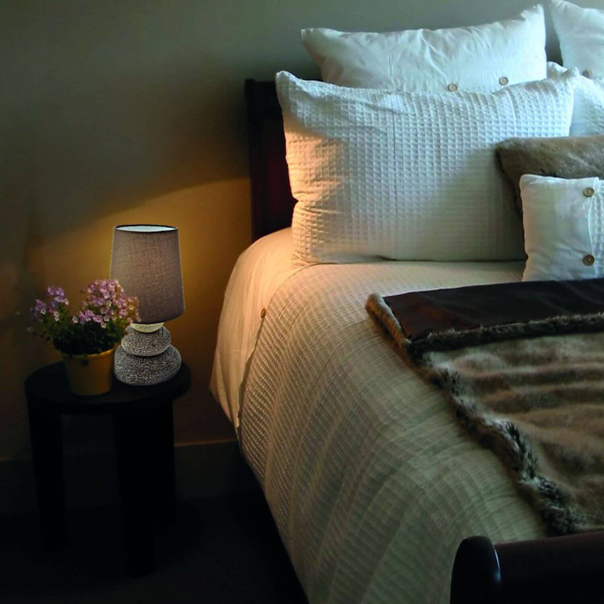 Lampe à poser Stoney marron, tissu (3045214)