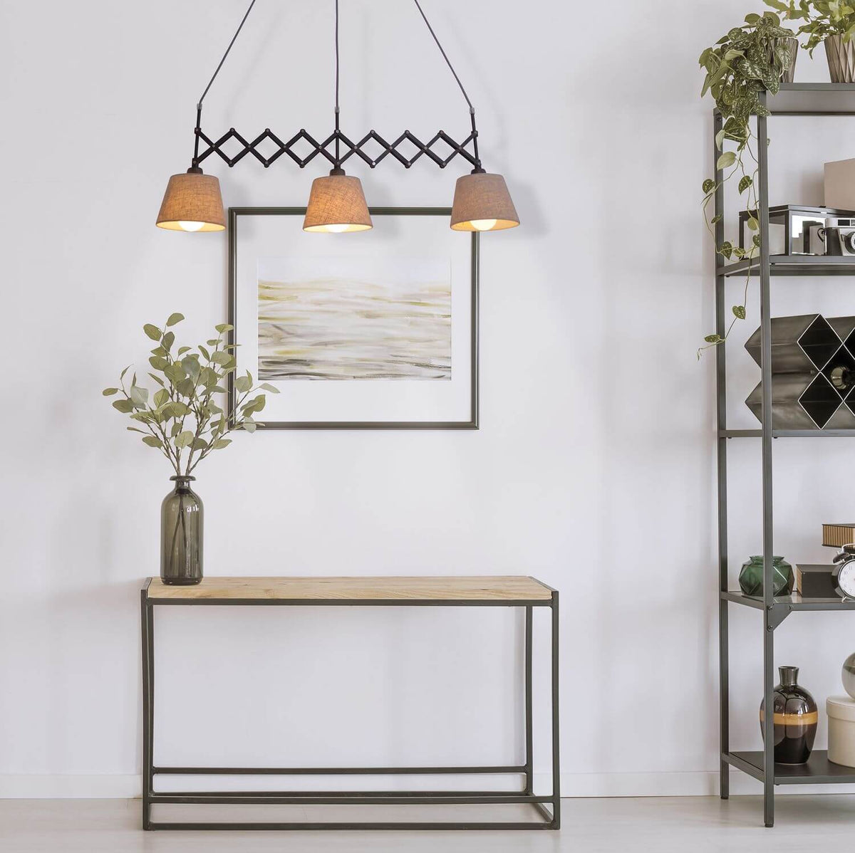 Suspension Adrienne bois, tissu, H 130 cm