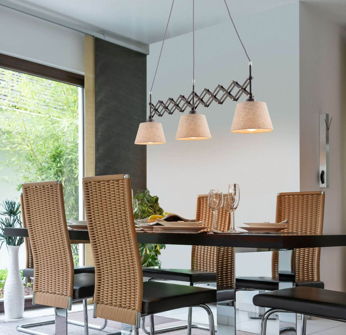 Suspension Adrienne bois, tissu, H 130 cm