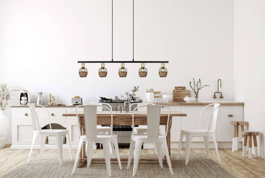 Suspension Corbis noire, rotin
