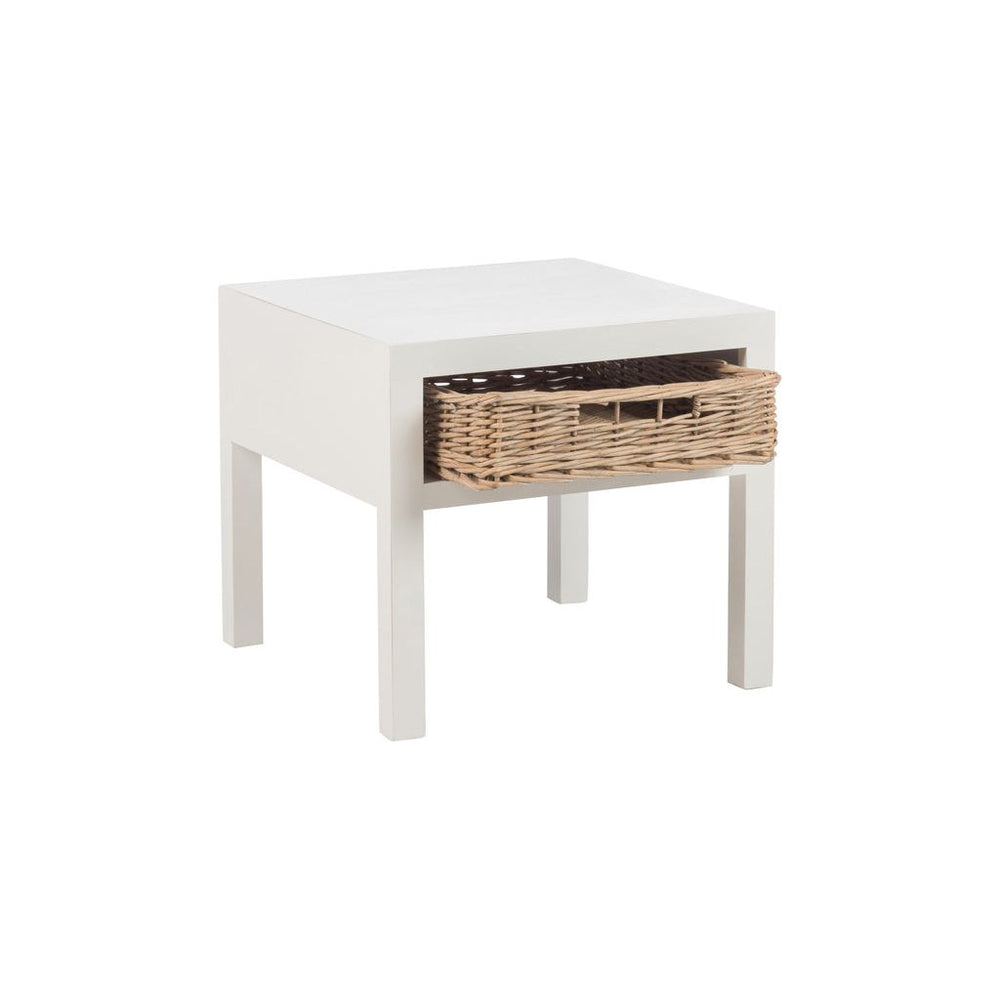 Table de nuit + 1 panier en bois blanc | Designix -     - https://designix.fr