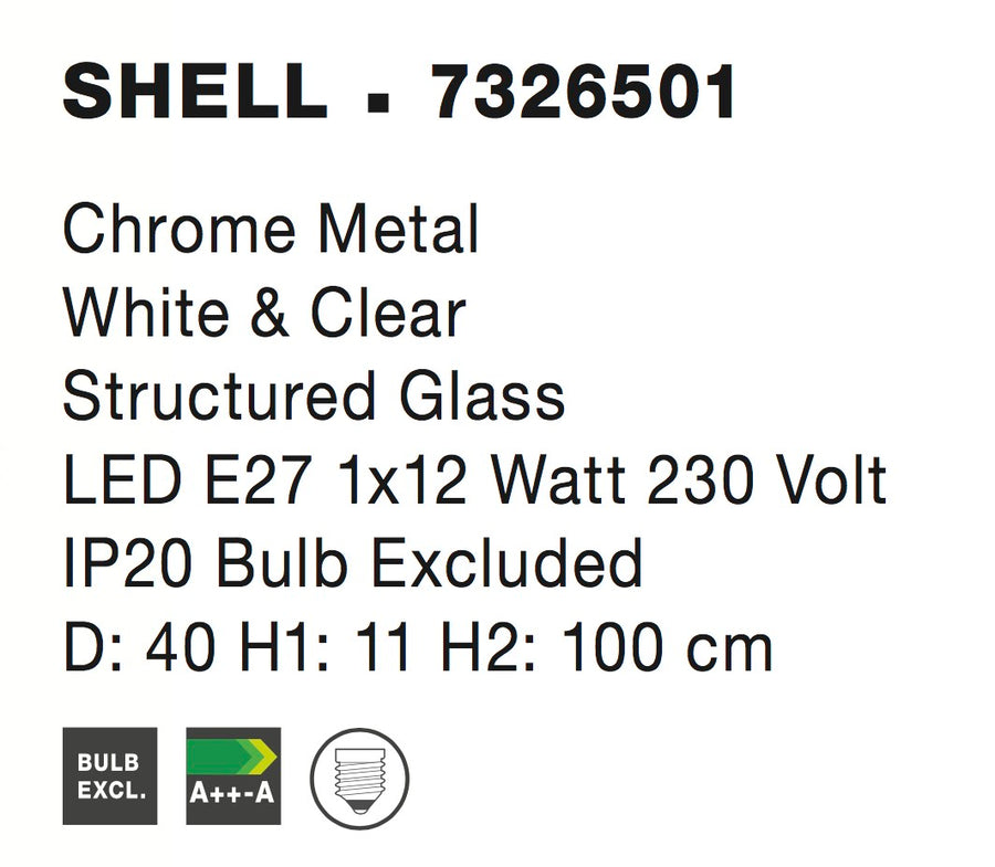 Suspension Shell blanche, verre