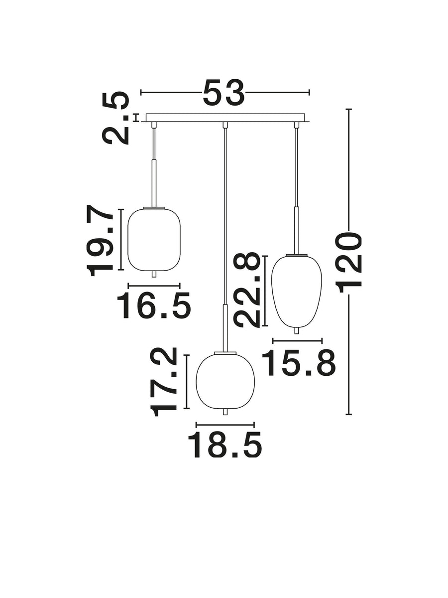 Suspension Lato 3 lumières noire, verre (9624099)