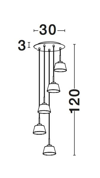 Suspension Boccale 5 lumières chromée, verre (1300301305)