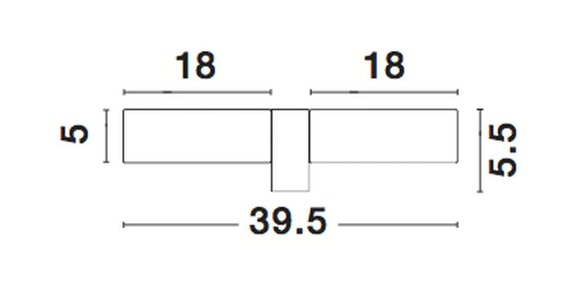 Schéma coté du luminaire indiquant 39,5 cm de large et 5 cm de haut