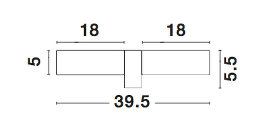 Schéma coté du luminaire indiquant 39,5 cm de large et 5 cm de haut
