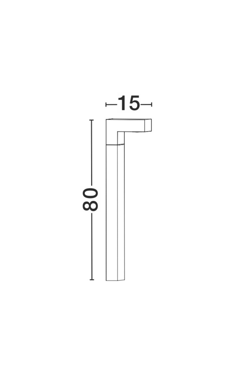 Schéma de dimensions indiquant une hauteur de 80 et un débord de 15.