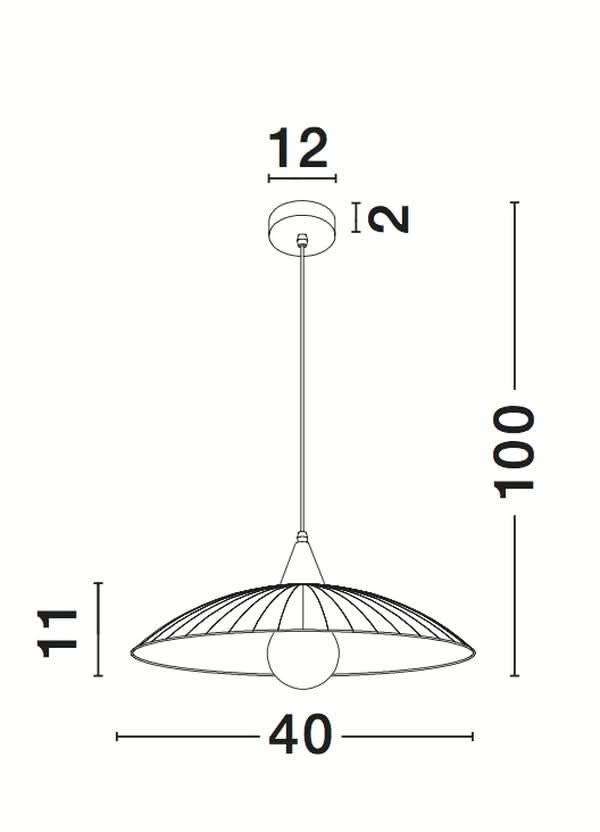 Schéma technique coté indiquant la hauteur totale et le diamètre du diffuseur