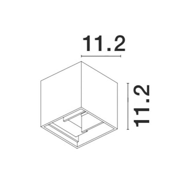 Schéma technique coté du cube : 11,2 cm de large et de haut