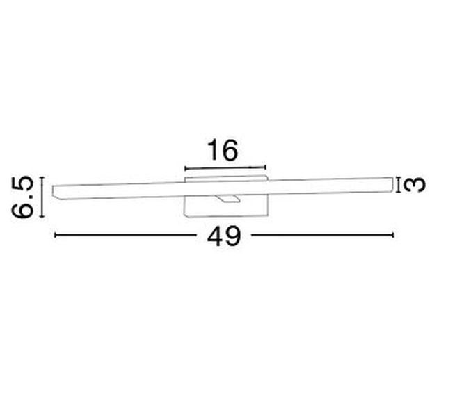 Schéma de dimensions cotées du luminaire long de 49 cm