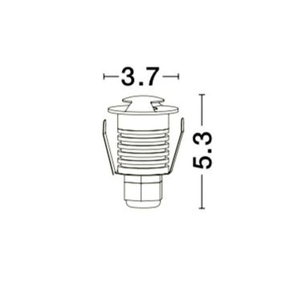 Schéma technique coté du luminaire avec diamètre 3,7 et hauteur 5,3 centimètres.