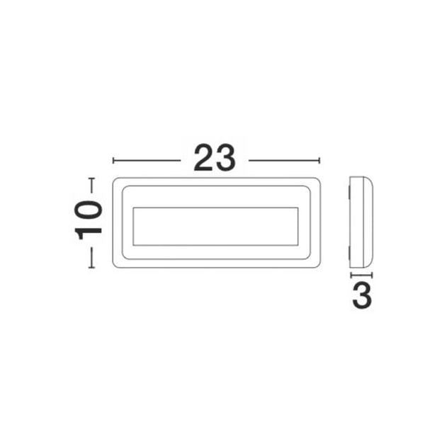 Schéma technique coté : largeur 23 cm, hauteur 10 cm et profondeur 3 cm.