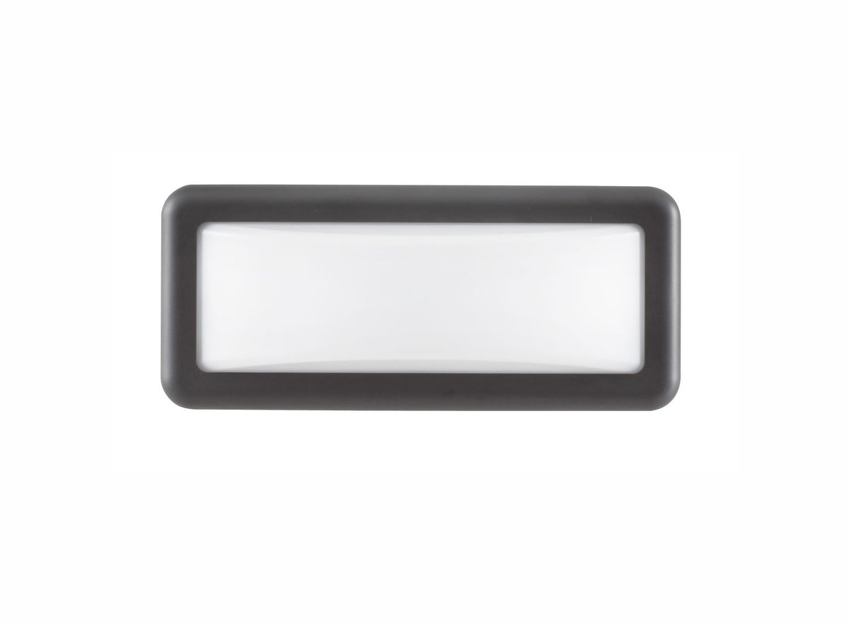 Vue de face du luminaire gris anthracite sur fond blanc, diffuseur blanc opaque
