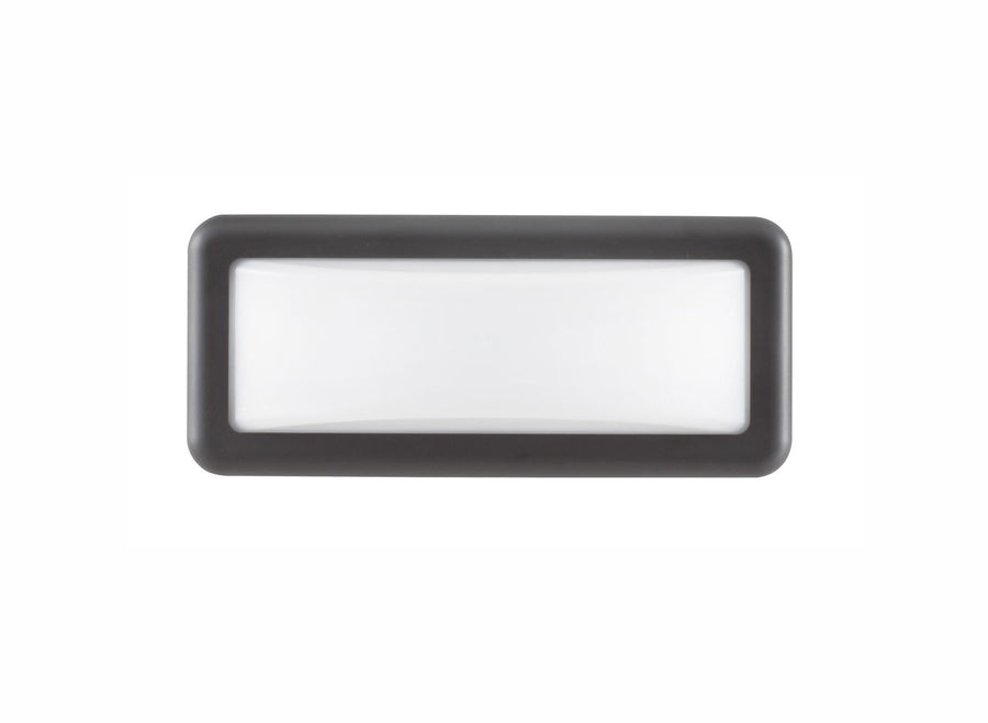 Vue de face du luminaire gris anthracite sur fond blanc, diffuseur blanc opaque