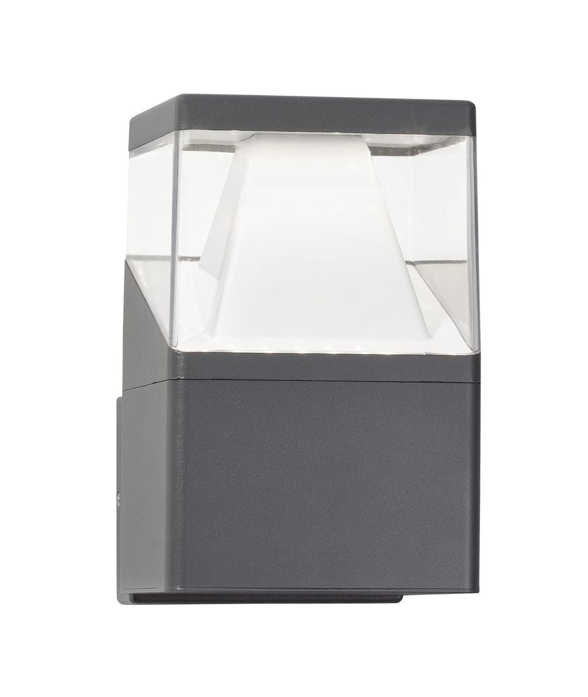 Vue de face du luminaire gris avec verre transparent et réflecteur blanc