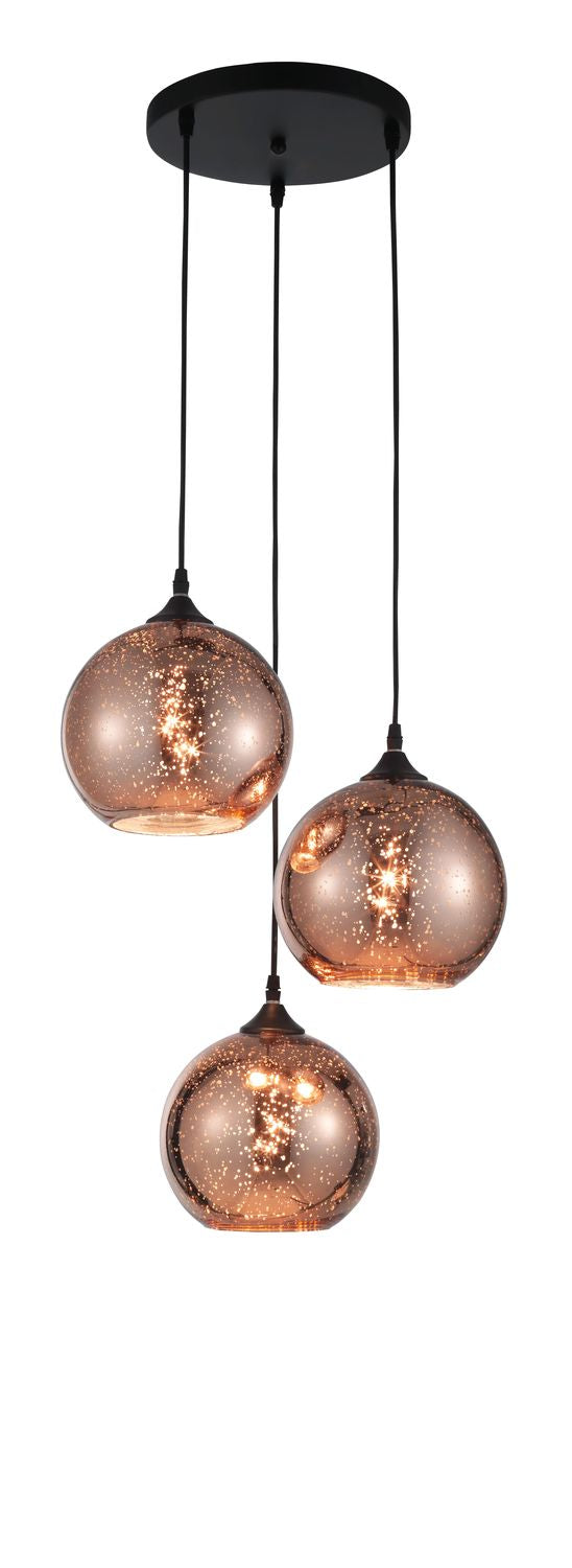 Suspension Blaze 3 lumières noire, verre