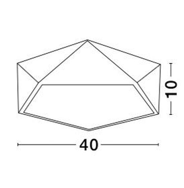 Schéma coté du plafonnier, largeur 40 cm et hauteur 10 cm.