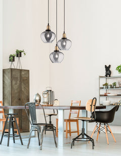 Suspension Cedro 3 lumières noire, verre (8436404)