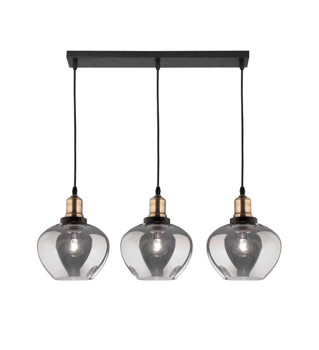 Suspension Cedro 3 lumières noire, verre (8436405)