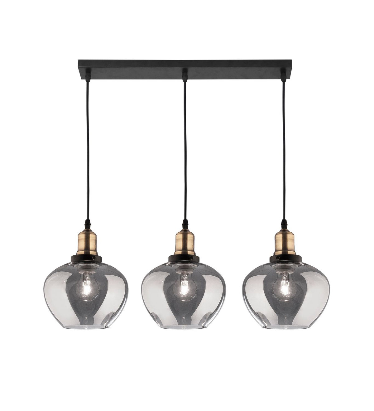 Suspension Cedro 3 lumières noire, verre (8436405)