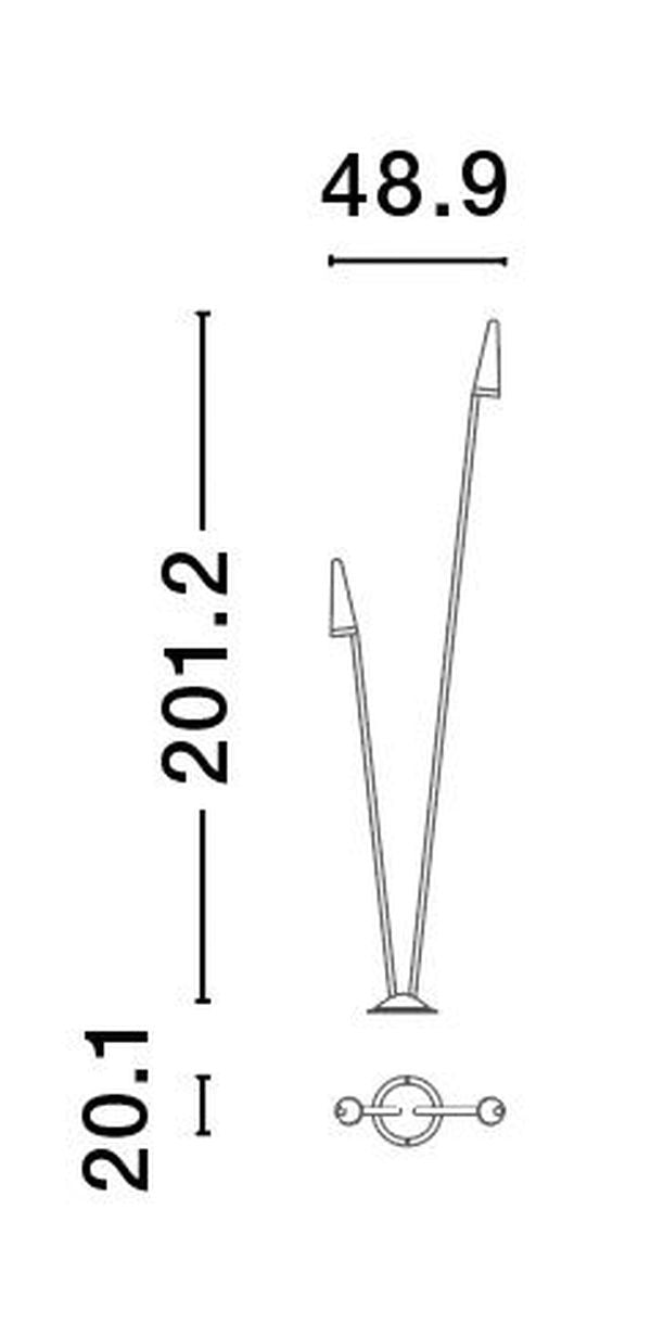 Schéma coté du luminaire avec hauteur 201,2 cm et largeur 48,9 cm.