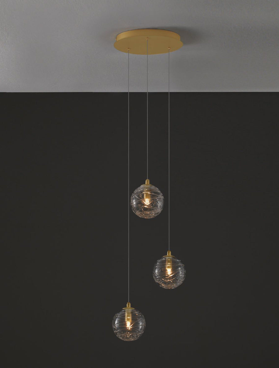 Suspension Coen 3 lumières dorée, verre