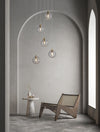 Suspension Coen 5 lumières dorée, verre