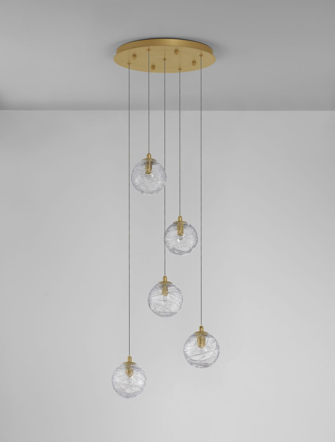 Suspension Coen 5 lumières dorée, verre
