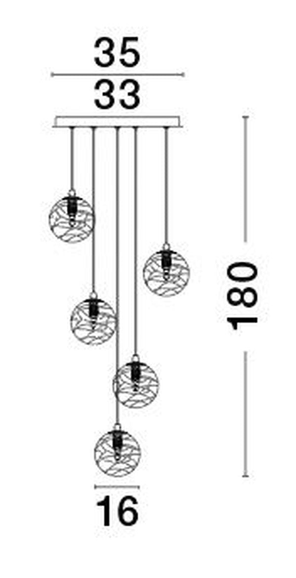 Schéma coté du luminaire avec hauteur 180 et largeur 35
