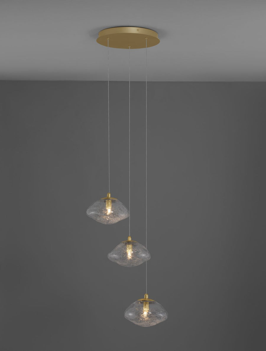 Suspension King 3 lumières dorée, verre
