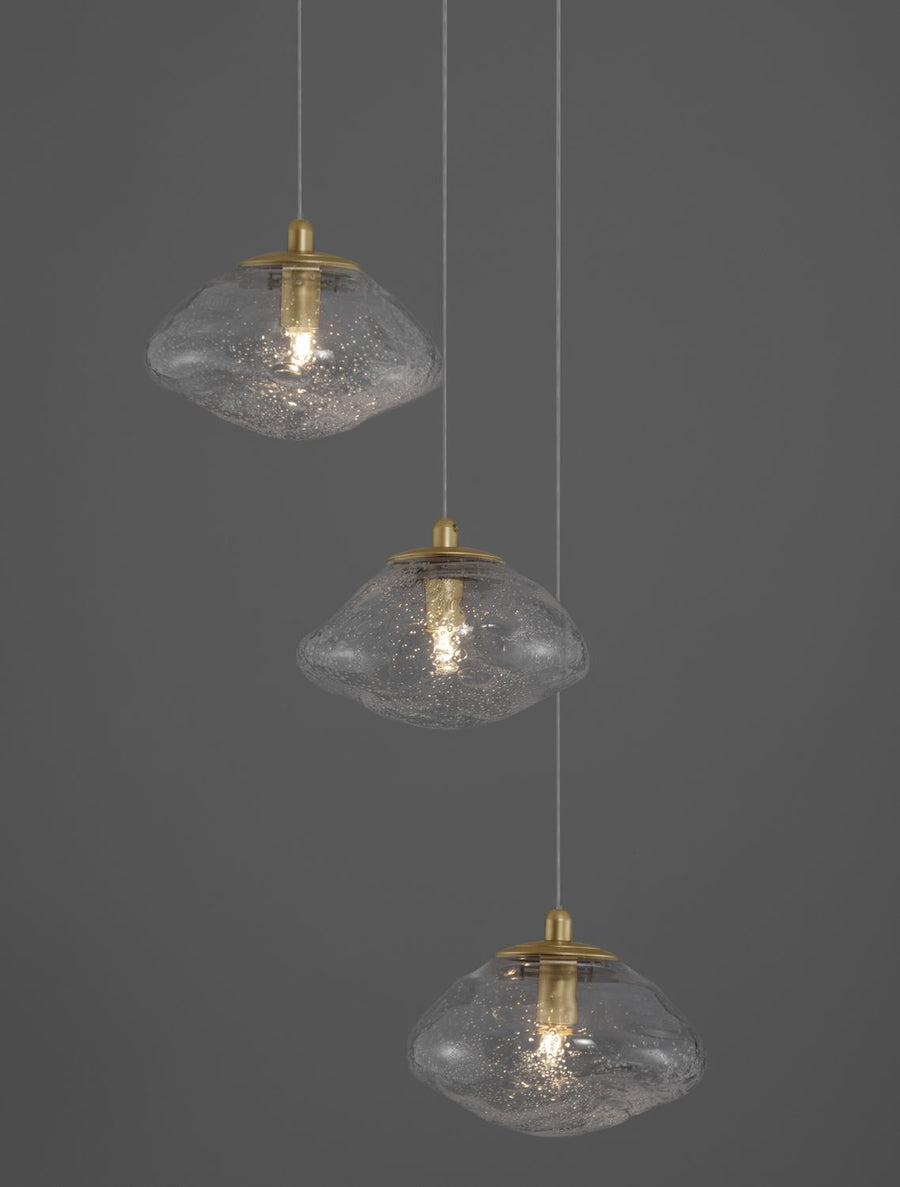 Suspension King 3 lumières dorée, verre