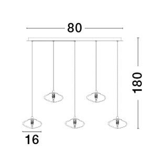 Suspension King 5 lumières dorée, verre (9006050)