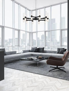 Suspension Century 12 lumières noire, verre