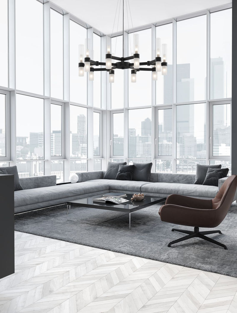 Suspension Century 12 lumières noire, verre