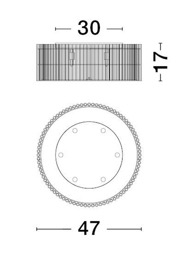 Schéma technique coté : diamètre quarante-sept centimètres et hauteur dix-sept centimètres.