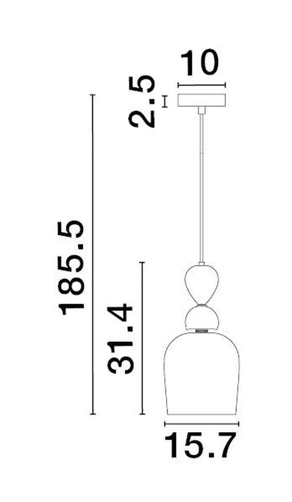 Schéma technique coté indiquant la hauteur totale et les dimensions du luminaire.