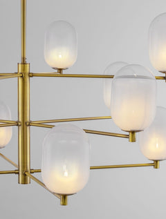 Suspension Balor 12 lumières dorée, verre
