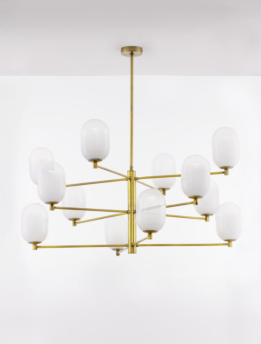 Suspension Balor 12 lumières dorée, verre