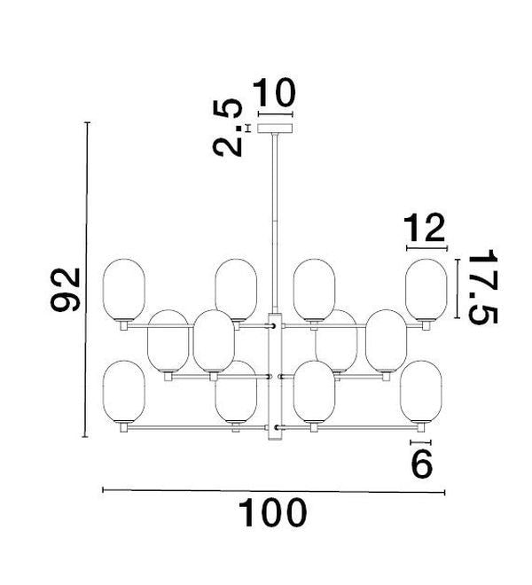 Suspension Balor 12 lumières dorée, verre
