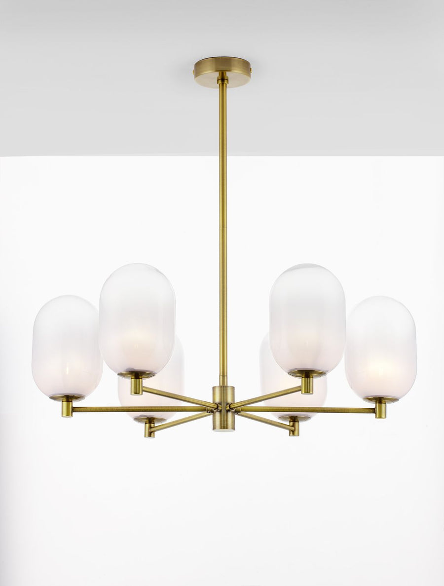 Suspension Balor 6 lumières dorée, verre