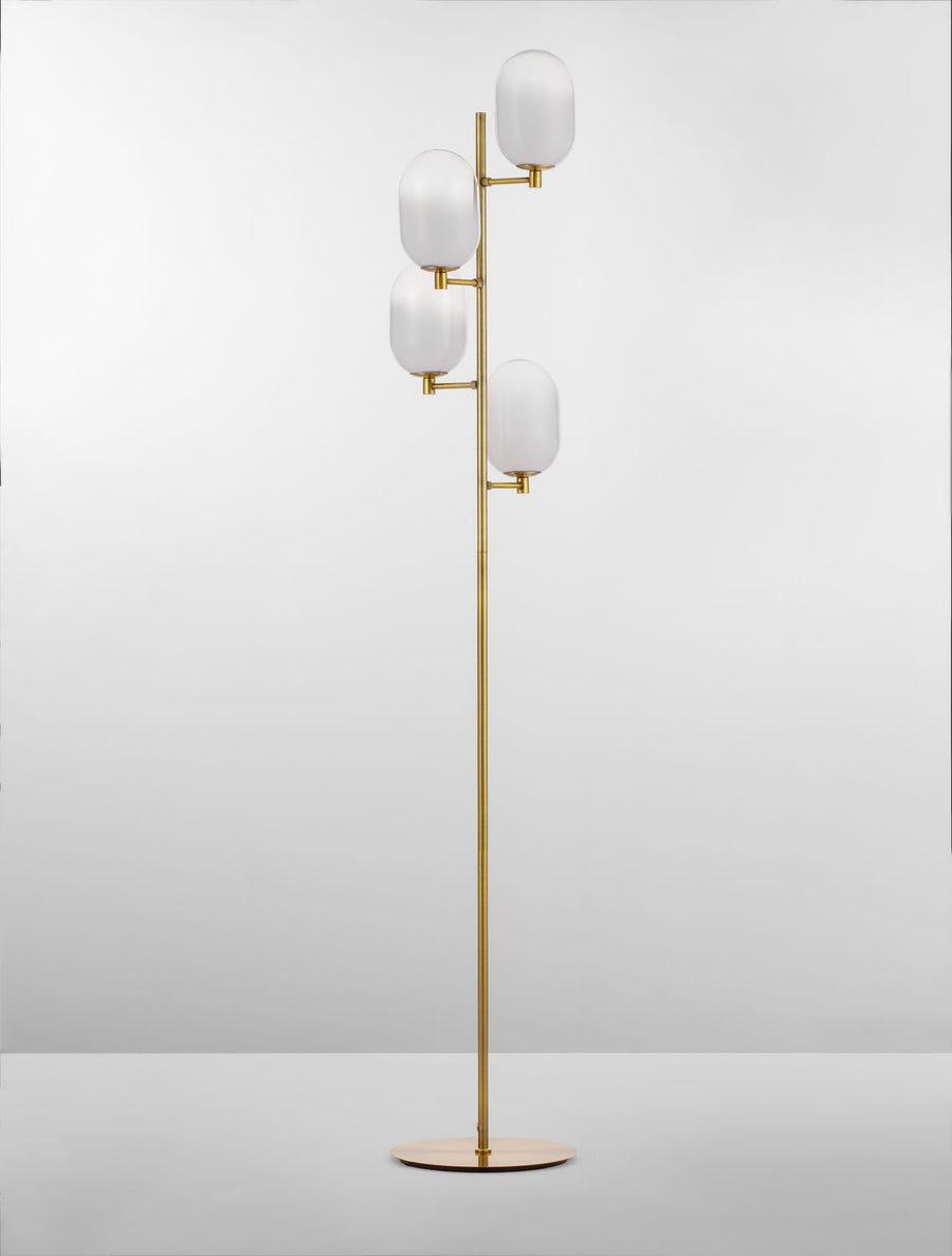 Lampadaire Balor 4 lumières doré, verre