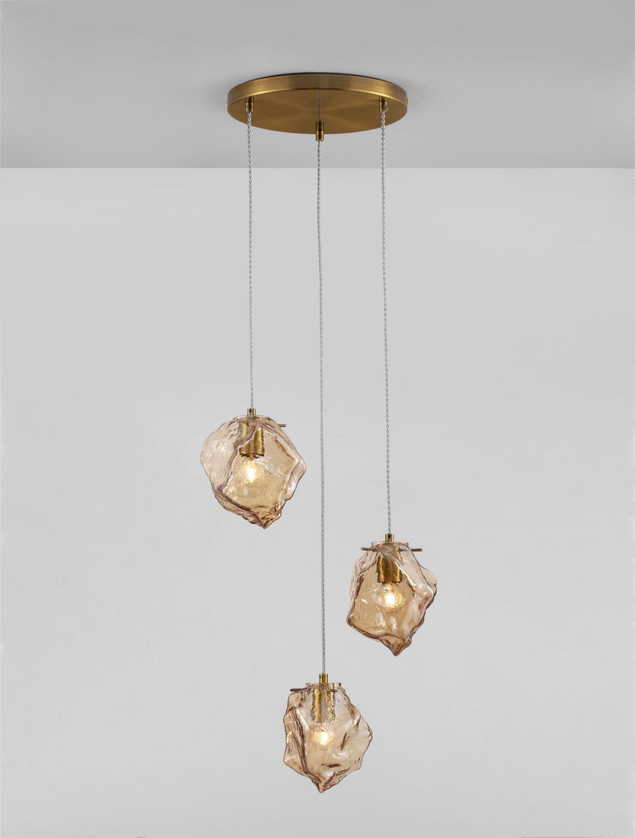 Suspension Odelle 3 lumières dorée, verre