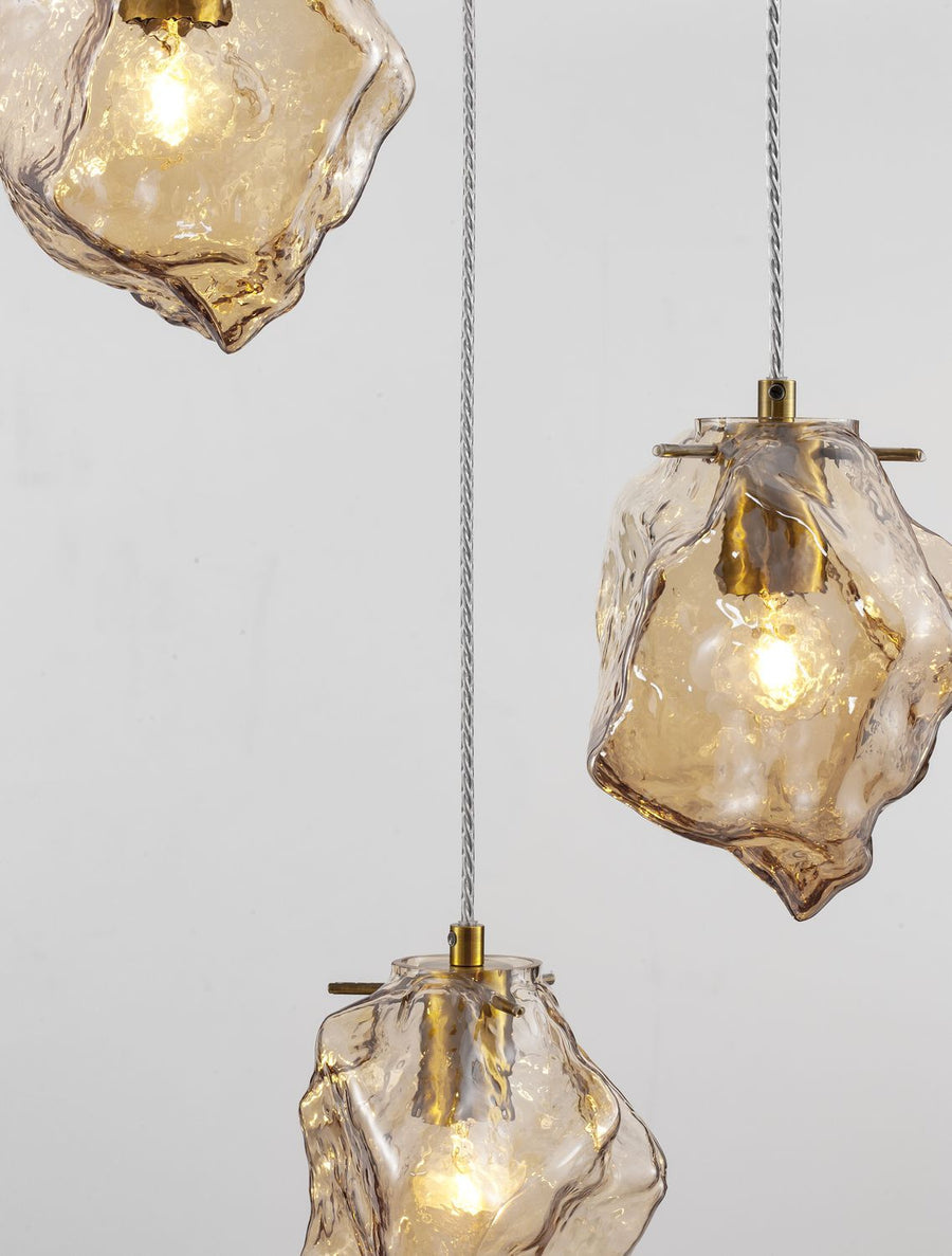 Suspension Odelle 3 lumières dorée, verre
