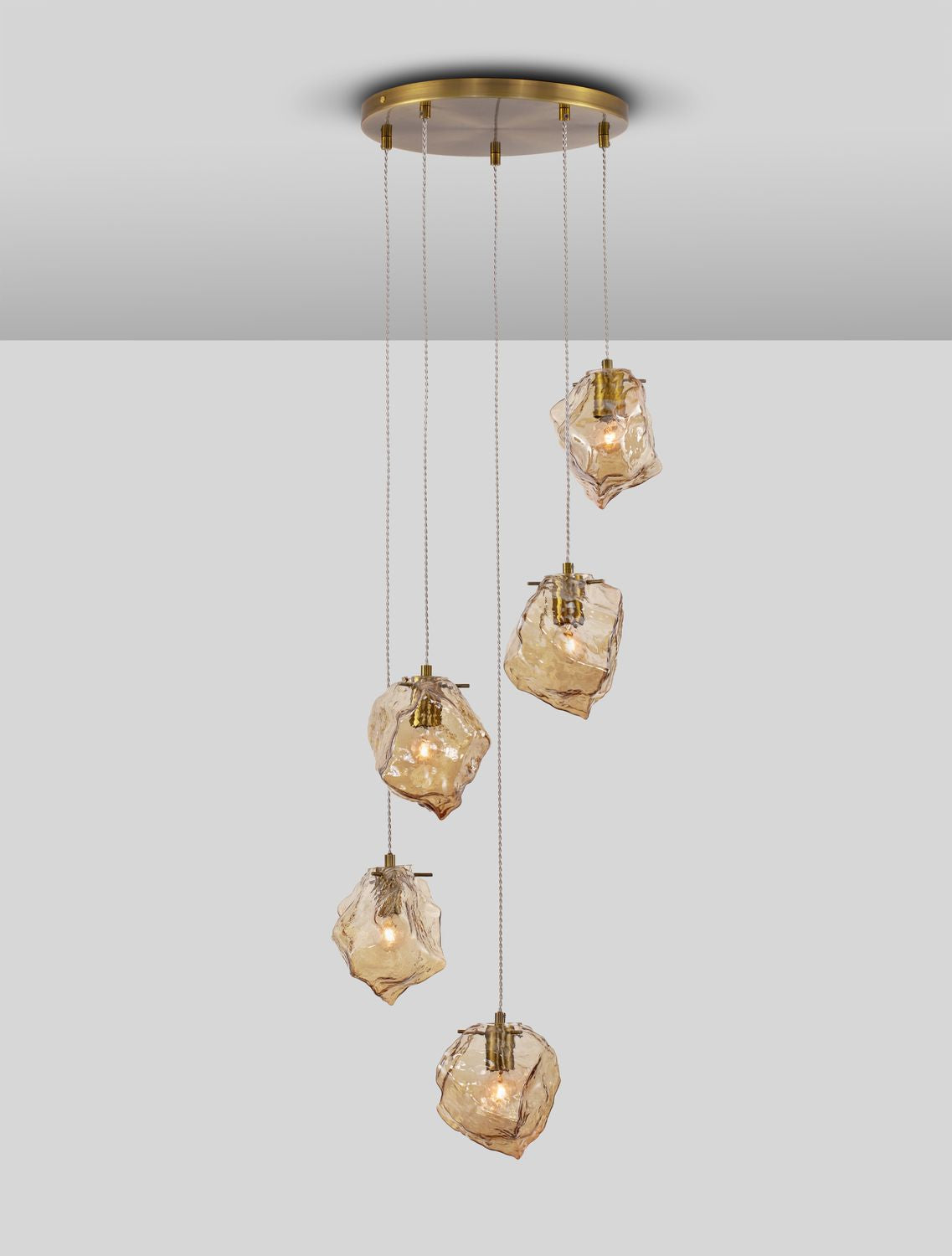 Suspension Odelle 5 lumières dorée, verre