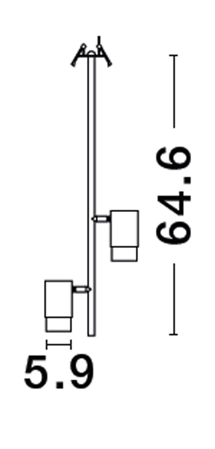 Schéma technique coté indiquant une hauteur totale de 64,6 cm