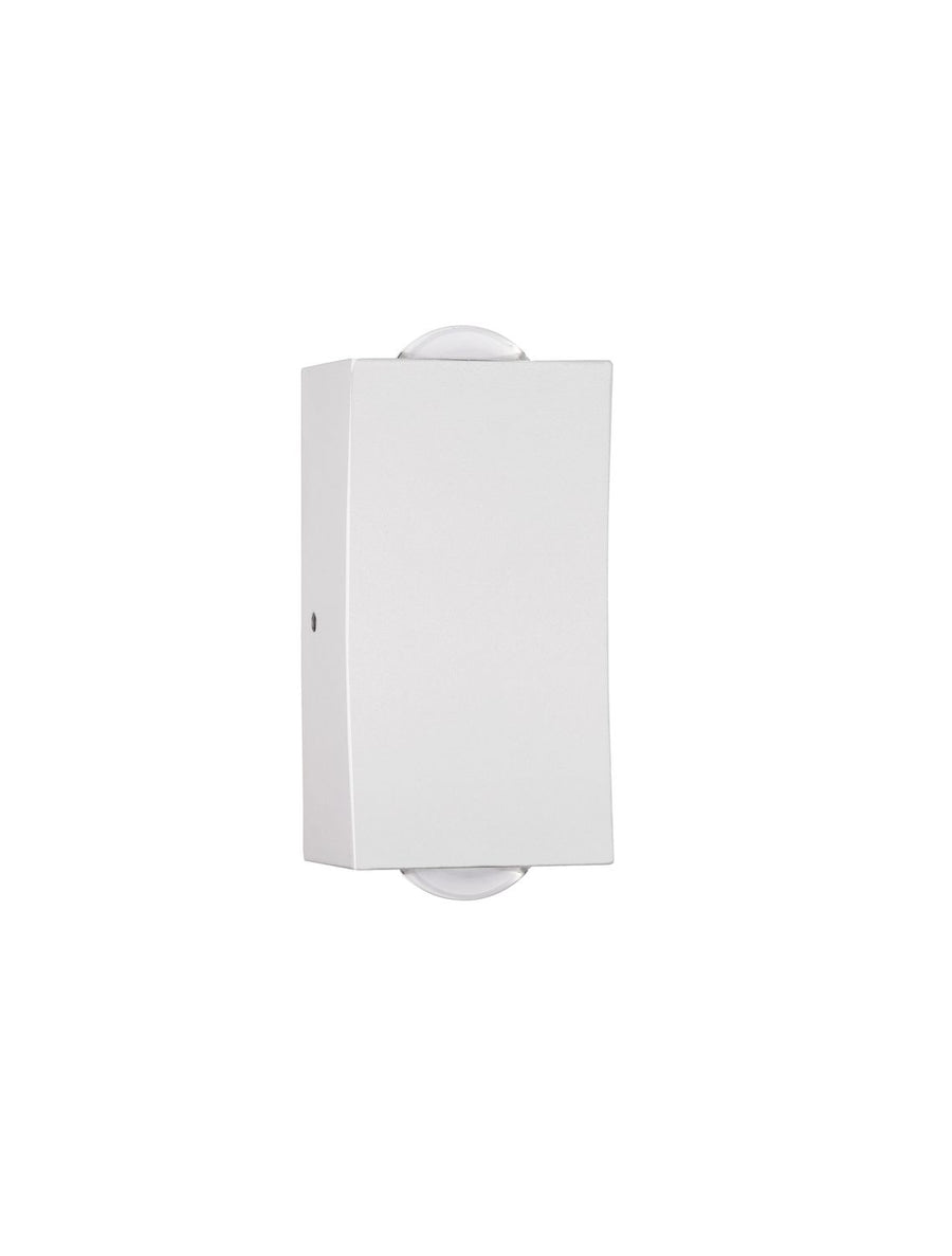 Vue de face du luminaire blanc rectangulaire avec deux diffuseurs en verre opale haut et bas